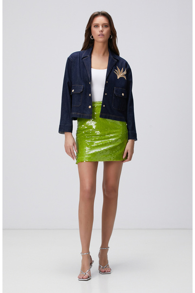 Green Sequined Mini Skirt