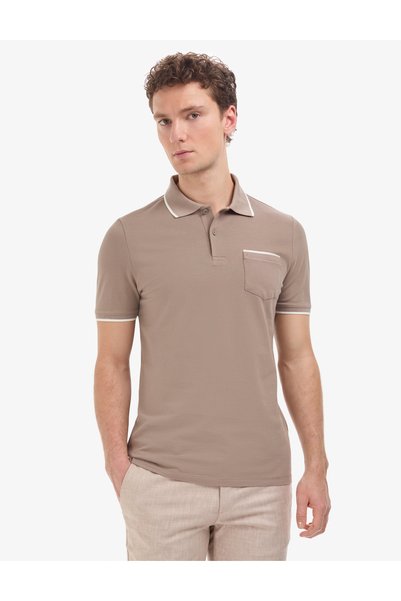 Brown Regular Fit 100% Cotton Buttoned Polo Neck T-Shirt 50327859-Vr241