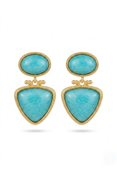Turquoise Stone Oval and Triangle Design Pendant Earrings
