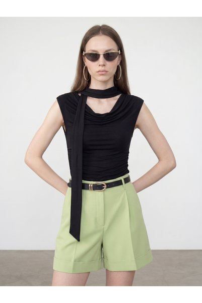 32897 Shawl Collar Degaje Top-Black