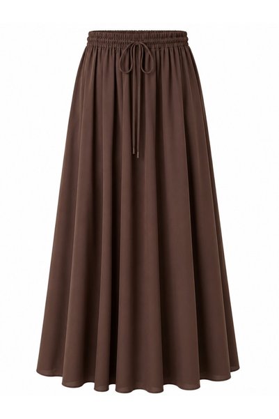 Brown Elastic Waist Poplin Skirt - E1012