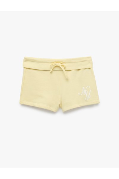Cotton Blend Layered Regular Waist Lace-Up Printed Mini Shorts