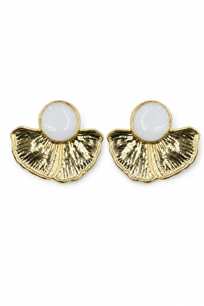 Yellow Color Fan Design White Stone Detailed Stylish Bijouterie Earrings