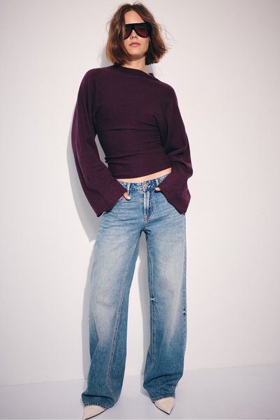 Hakim Lapel Collar Batwing Sleeve Knitwear Sweater