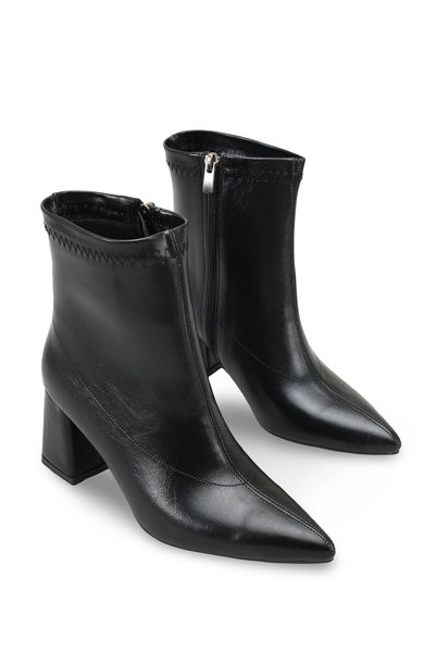 Adara Lia Women's Pointed Toe Heeled Boots 00121650 Black Skin