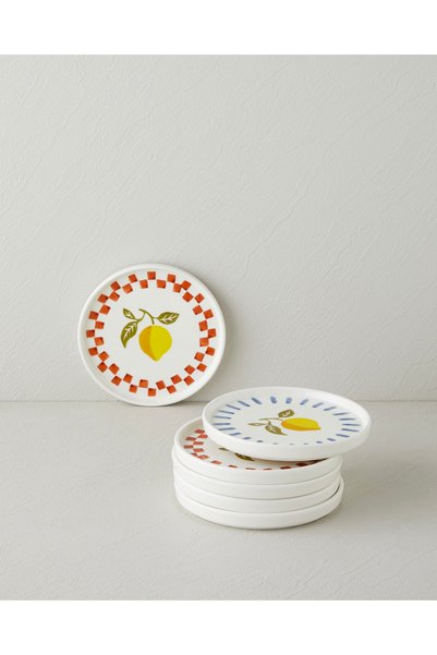 Lemon Garden Ceramic 6-Piece Cake Set 16 cm Colorful