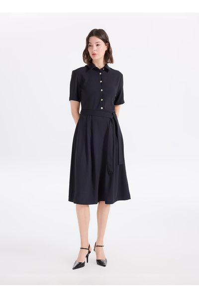 Navy Blue Women's Shirt A-Form Fit Dress F6Sl-Elb0364