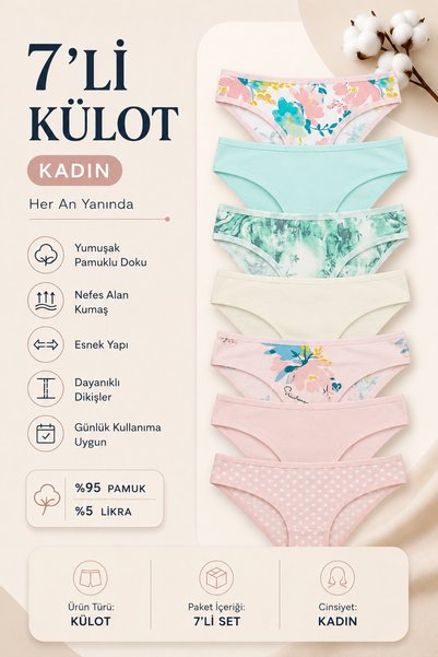 Women's Panties 7-Pack Stretch Fabric Cotton Pcs Printed