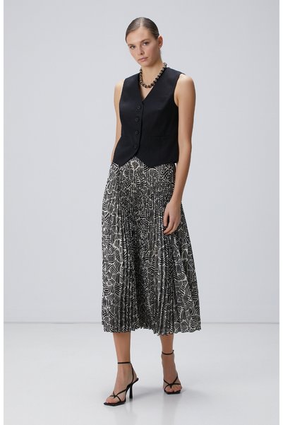 Off-White Black Patterned Midi Skirt