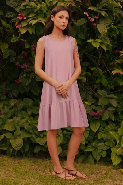 Women's Powder Sleeveless Skirt Ruffle Dress Arm-26Y001081