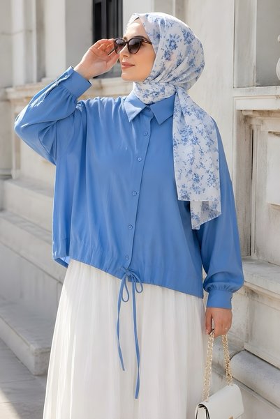 Baby Blue Shoulder Gathered Modal Woven Shirt