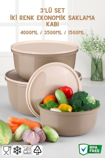 Ayza Model 3-Piece Round Storage Container Set 1.5 Lt + 2.5 Lt + 4 Lt