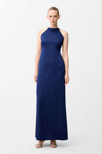 Navy Blue Halter Neck Long Dress