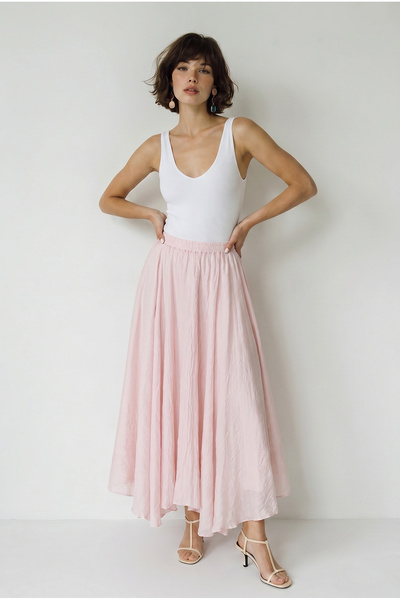Women's Powder Waist Elasticized Crush Effect Lined Flounce Long Skirt De261022 60286318