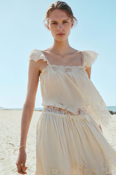 Viscose Mini Skirt with Lace Trim