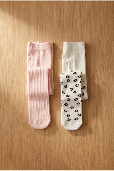 Baby 2-Piece Leopard Patterned Pantyhose Pink Mix