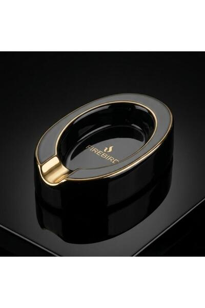 Црна порцеланска пепелјара за две пури Black Gold