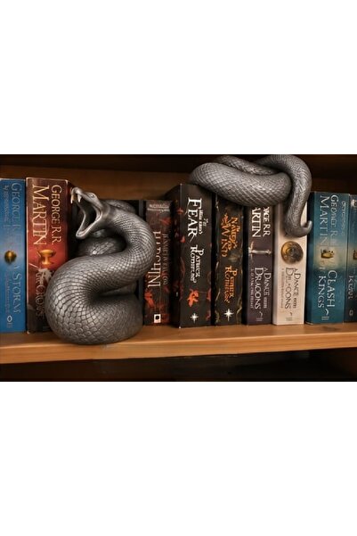 Дводелен држач за книги во форма на змија со реални детали BOOK NOOK, тежок производ од лиен камен