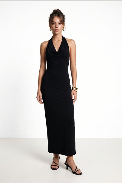 Degaje Yaka Summer Polyamide Dress Lub0340 Black