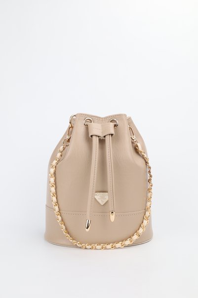 Women's Taupe Chain Detailed Gathered Hand Shoulder Crossbody Bag Momo