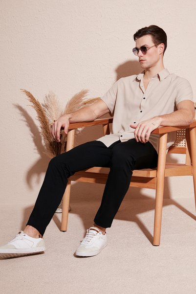 Cotton Blended Short Sleeve Regular Fit Shirt Men Shirt Cf23s113139