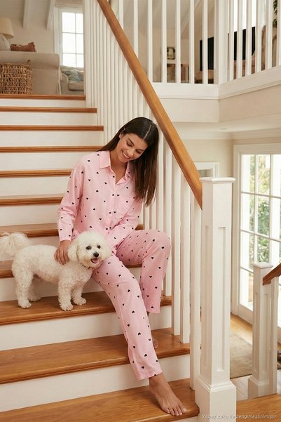 Patterned Comfortable Cut Loose Leg Summer Pajama Set Pajama Set 6110014