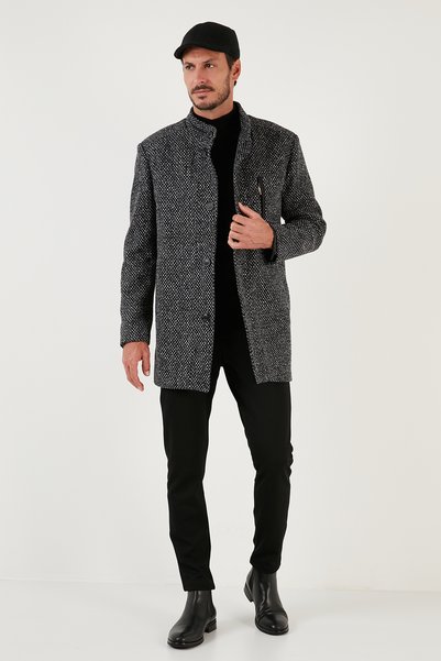 Buttoned Stand Collar Melted Slim Fit Cashew Coat Men'S COAT 5841016