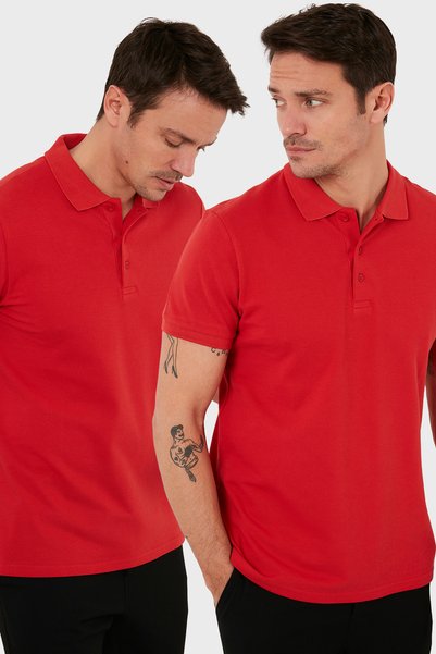 Cotton Regular Fit Buttoned 2-Pack Polo Neck T-Shirt Men's Polo Neck T-Shirt