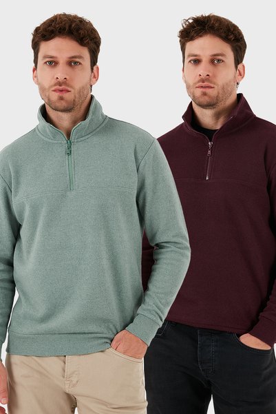 Cotton Regular Fit Half Zipper Stand Collar 2-Pack Sweater Men's Sweater 456112S2