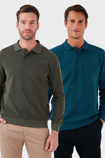 Cotton Blend Regular Fit 2-Pack Polo Neck Sweater Men's Polo Neck Sweater 456223S2