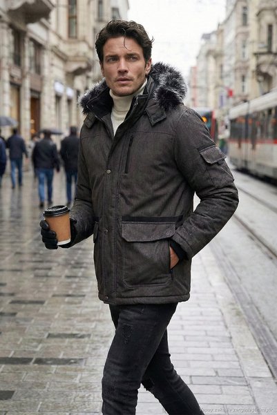 Plush Lined Water and Wind Resistant Cold Proof Slim Fit Coat Men's Coat 5711051
