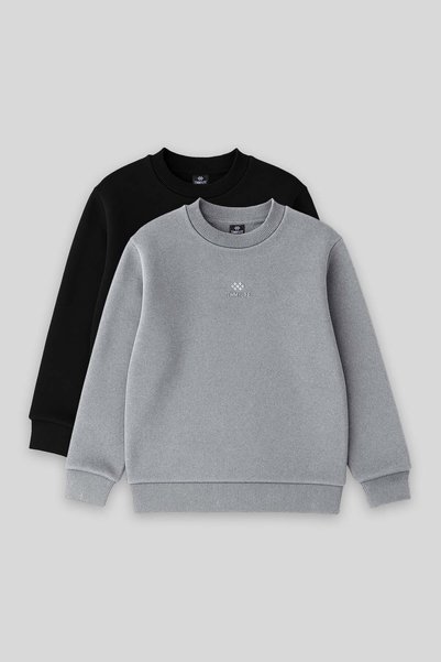 Standard Fit 2-Pack Black-Grey Melange Boys' Sweatshirt - 11232