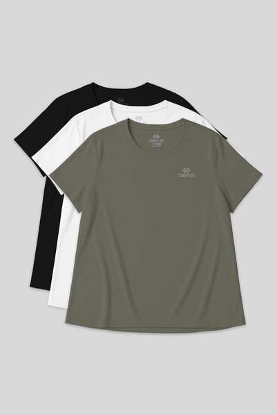 Rahat Form 3-Pack Black-White-Khaki Plus Size Women's T-Shirt-97308