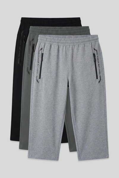 Standard Fit 3-Pack Black-Grey Melange-Cağla Men's Capri - 83091