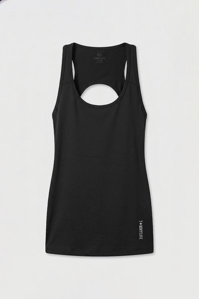 Black Standard Fit Women's Sports Tank Top with Back Detail - 97297