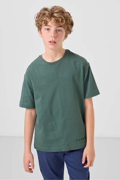 Light Green Cotton Soft Textured Oversize Basic Boy's T-Shirt - 11297