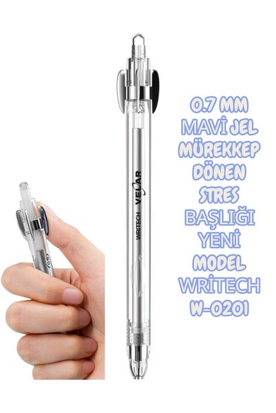 0.7 mm Blue Gel Ink Rotating Stress Head New Model Wri̇tech W-0201 Transparent
