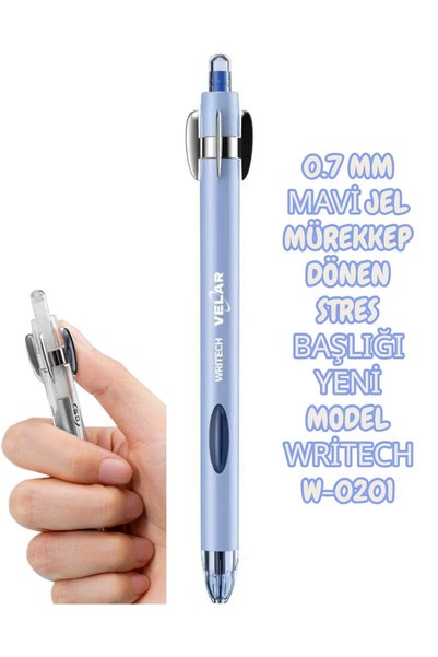 0.7 mm Blue Gel Ink Rotating Stress Head New Model Wri̇tech W-0201 Light Blue