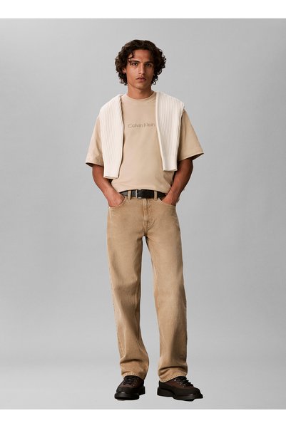 Beige Men's Crew Neck T-Shirt Lv040Hm228Pf0_Ss Rlxd 16S Std Logo