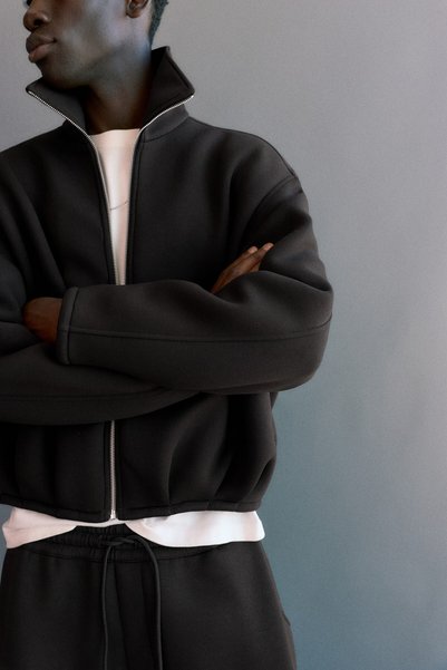 Zippered Synthetic Rubber Fabric Look Jacket