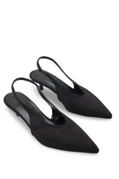 Women's Pointed Toe Open Back Thin Heeled Shoes 0012260 Black Suede