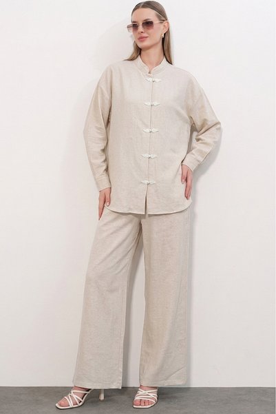 Women's Tunic Trousers Linen Double Set 30121 - Ecru