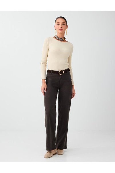 Bitter Brown High Waist Wide Leg Cotton Tencel Trousers