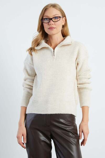 Half-Zip Turtleneck Knit Sweater