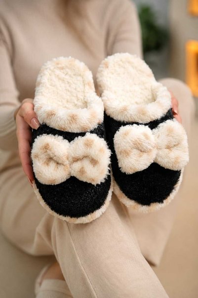 Women'S, Plush Home Slippers, Soft Furry, Bowknot, Comfortable Winter Home Slippers