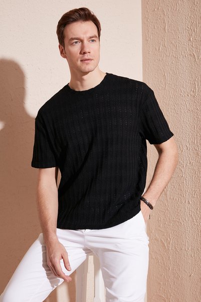 Cotton Blend Crew Neck Regular Fit T Shirt Men's T SHIRTS CF24S218001