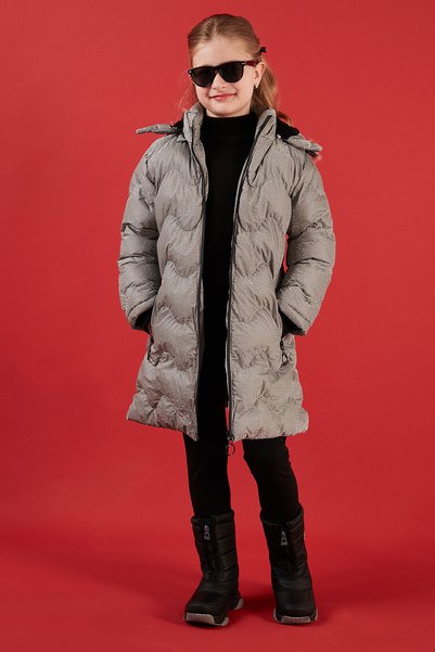 Plush Lined Faux Fur Collar Removable Hooded Winter Coat Girls' Coat 5761905