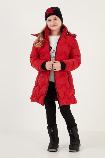 Plush Lined Faux Fur Collar Removable Hooded Winter Coat Girls' Coat 5761905