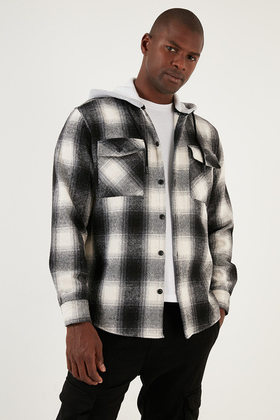 Plaid Double Pocket Hooded Lumberjack Shirt Men's SHIRT CF22W2650