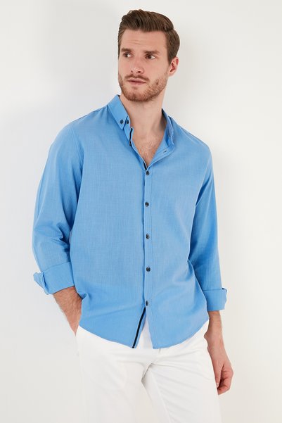Cotton Regular Fit Buttoned Collar Shirt Men's Shirt Cf20S111871